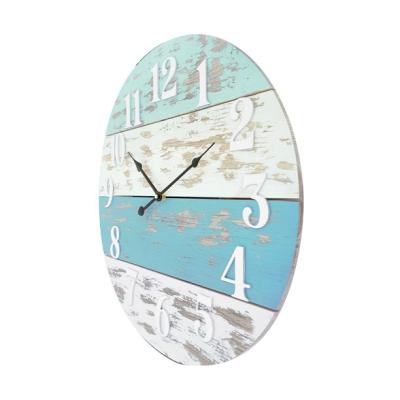 China BRIEF Modern New Design Farmhouse Digital Wooden Blue Wooden Clock for sale