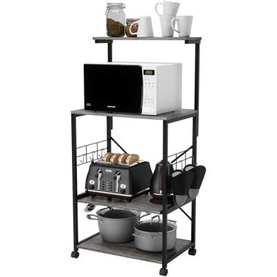 China Other Adjustable Kitchen Organizer Rack 4 Tier Shelves Legs Side Hooks Storage Serving Shelf On Wheels for sale