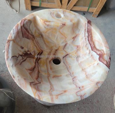 China Wholesale Easy Clean Free Standing White Onyx Bathroom Sink Red Brown for sale