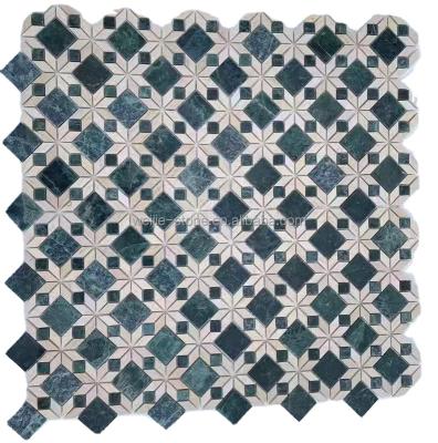 China Hot Sale Dark Green And Cream Marble Marfil Parquet Mosaic For Flooring for sale