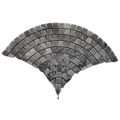 China Parquet Fan Shape Light Gray Marble Mosaic , Fish Scale Gray Marble Wall Mosaic Slab for sale