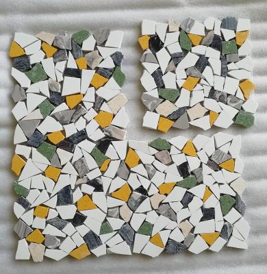 China Mixed Colored Parquet Marble Mosaic Broken Slabs, Natural Irregular Shaped Stone Mosaic Flooring Slabs, Broken Marble Mosaic for sale