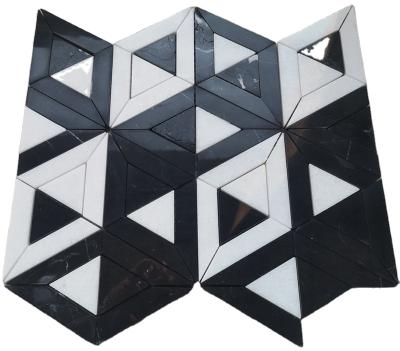 China Black And White Moroccan Marble Rhombus Mosaic Tiles Flooring For Kitchen for sale