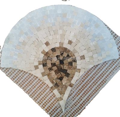 China Parquet light emperador marble and fan shape white marble wall and floor mosaic pattern design for sale