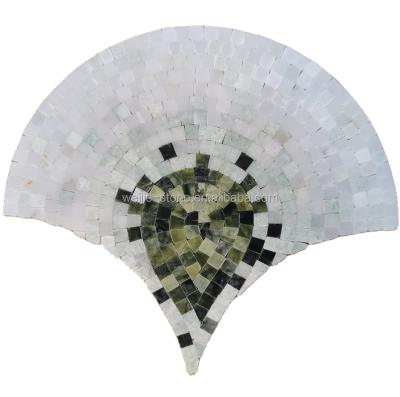 China White And Green Stone Fan-shaped Marble Fish Scale Parquet Mosaic For Interior Derocations for sale