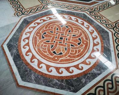 China Municipal Engineering Luxury Custom Waterjet Marble Flooring Foyer Medallion Flooring Tile for sale