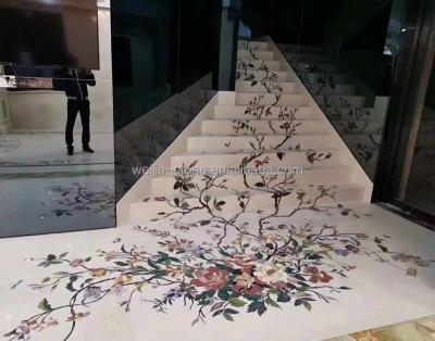 China Can Be Customized Waterjet Marble Staircase Design, Waterjet Marble Steps And Risers for sale