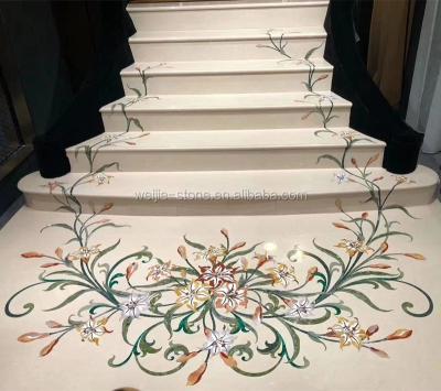 China Modern Natural Waterjet Marble Stone Staircase Interior Design for sale