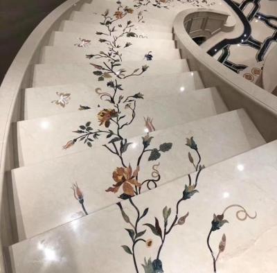 China 2020 modern new design flower beige marble waterjet medallion for staircase for sale