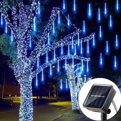 China Outdoor Solar Snowfall Tree Christmas Rain Garden 8 Tube 144 LED Decoration Light Meteor Shower Lighting for sale