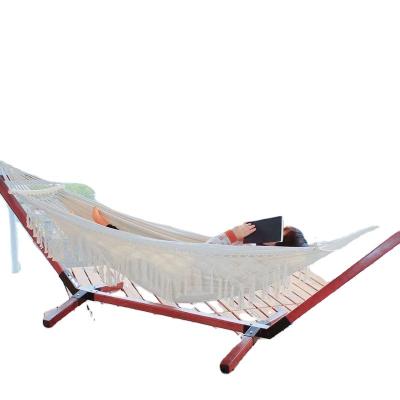 China Portable Folding Wooden Hammock 2 Person Outdoor Fringe Macrame Hammock Stand Luxury Double Swing for sale