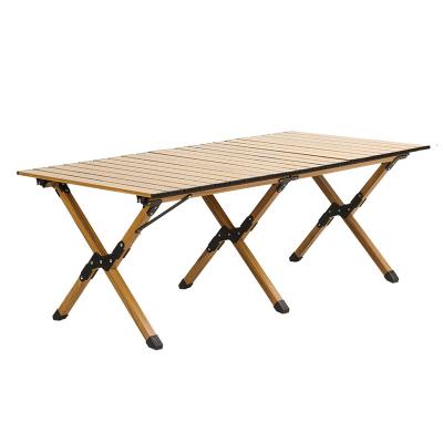 China Beech wood outdoor portable roll up wood grain lightweight aluminum folding picnic BBQ camping table for sale