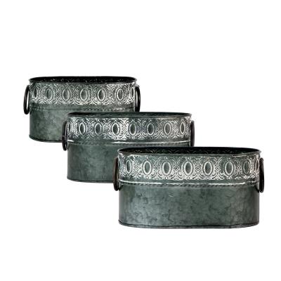 China 2022 Spring Metal Flower Pot Metal Bucker Pastoral Plant for Farmhouse Plants Rack Rustic Country Wall Home Decor Set 3 of 3 for sale