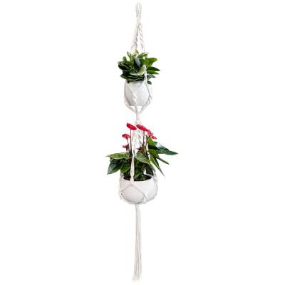 China Macrame Double Plant Hanger Indoor Handmade Eco-Friendly Cotton Rope Hanging Planter Holders Garden Modern Balcony Decorations for Home Decor for sale