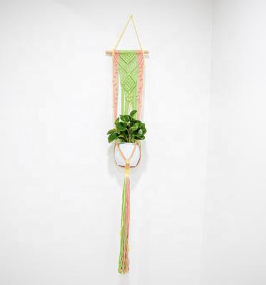 China 2022 New Design Handmade Colorful Macrame Cotton Rope Plant Hanger Rope Plant Pot Woven Hanging Rack for sale