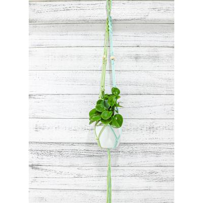 China 100% Handmade 2022 New Design Macrame Plant Hangers Colorful Indoor Outdoor Wall Hanging Decor Arts 100% With Wooden Beads Details for sale