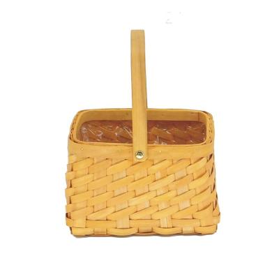 China 100% Eco-friendly 2022 Spring Woven Flower Basket Hold Waters For Home Decor Handmade Wood Chip Basket For Succulents Plants For Gardening for sale