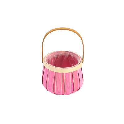 China 100% Eco-friendly Handmade Woven Wooden Basket Water Plugs For Plants Wall Hanging Desk Decor For Flower Arrangement Pink Pumpkin Beautiful Dimension for sale