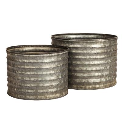 China Metal American Style Flower Ribbed Planter Pot Galvanized Plants Round Tub Decorative Succulent Planter Tub Set For Farm Gardening for sale