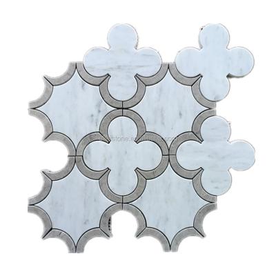 China Natural White Parquet 12x12 Flower Design Waterjet Marble Carrara Kerala Slab For Bathroom Wall for sale