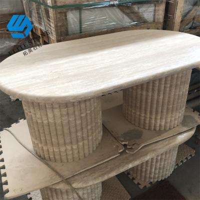 China Italian Modern Luxury Oval Travertine Marble High End Stone Factory Esstisch Dining Table Set Marble Dining Table for sale