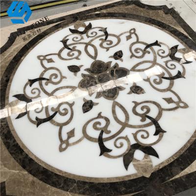 China Beautiful Parquet Flower Inlay Water Jet Marble Square Floor Medallions for sale