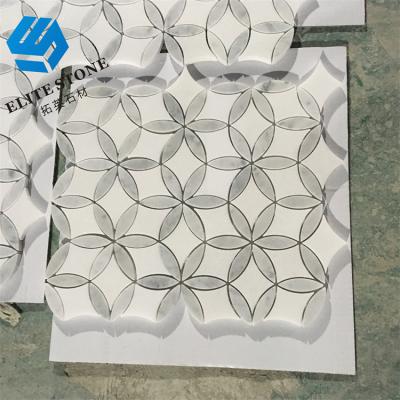 China Modern Cheap Marble Mosaic Tile Background Marble Stone Wall With Dali Lime White Flower Laser Cut for sale