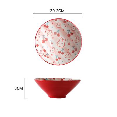 China High Quality 8 Inch Stocked Ramen Ramen Bowl Noodle Ceramic Cute Serving Soup Bowl for sale