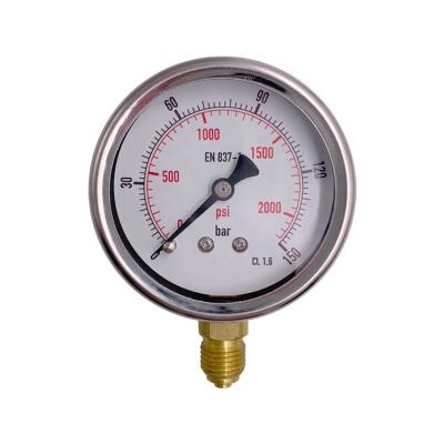 China 3 Inch Stainless Steel Brass Stainless Steel Liquid Or Filled Water Pressure Gauge for sale