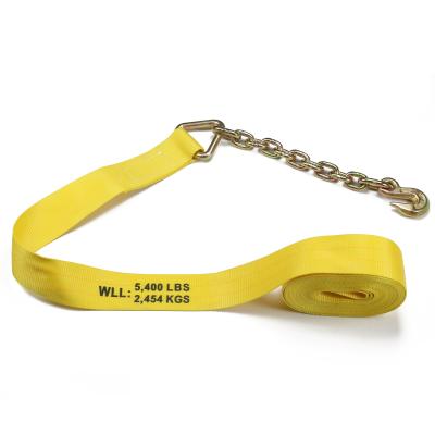 China Cheap Price 30' Yellow Hauling Winch Strap With Chain Extension for sale