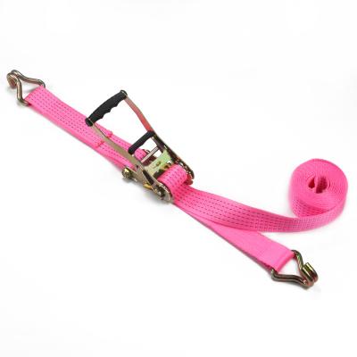 China Transport 10 Meters Pink Color Ratchet Tie Down Lashing Strap With Wire Hook for sale