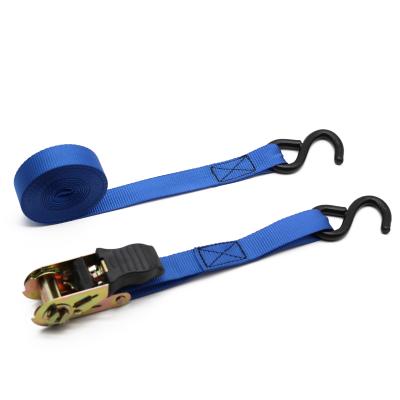 China Transport OEM Blue Color Cargo Lashing Belt Ratchet Tie Down Straps With Hooks for sale