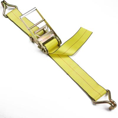 China Haul Customized Service 4 Inch Yellow Tie Down Strap 5400lbs Ratchet Buckle Strap With Wire Hook for sale