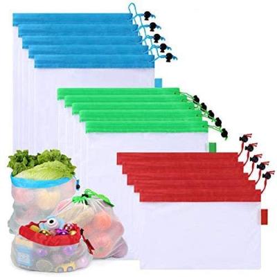 China Safety 15 Pack 3 Sizes Daily Use Foldable Grocery Bags Reusable Vegetable Fruit Produce Bags Mesh Foldable Bag for sale