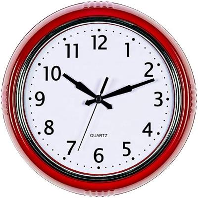 China Classy Wall Clock Retro Kitchen Vintage Red Design Round Quality Non Ticking Quartz Clock for sale