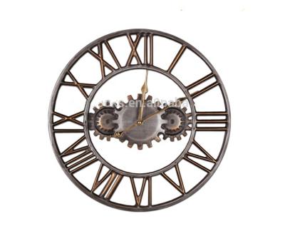 China Calendars Vintage Design Roman Numbers Metal Home Decorative Skeleton Wall Clock for sale