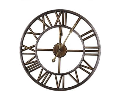 China Class Antique Large Size Vintage Style Roman Numbers With Brass Color Metal Wall Clock for sale