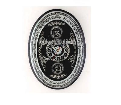 China Calendars Antique Azan Oval Religious Home Decorative Plastic Wall Clock Black for sale