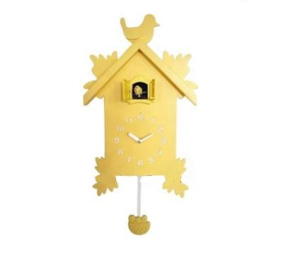 China Calendars Wooden Cuckoo Bird Cartoon MDF Large Decorative Wall Clock Yellow for sale