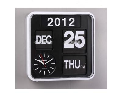 China Class Square Modern Plastic Multifunctional Automatic Flip Calendar Wall Clock for sale