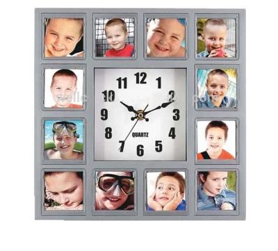 China Calendars Shape Plastic Photo Frame Decorative Wall Art Clock with 12 Photos for sale