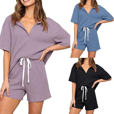 China KKVVSS 9674# Summer QUICK DRY women use leisure home two-piece suit short sleeve solid color size ladies wholesale custom nightgowns for sale