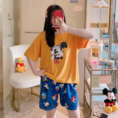 China KKVVSS 012 Breathable Women Pajamas Two Pieces Set Printed Short Sleeve Shorts Sleepwear Milk Silk Cartoon Ladies Soft Summer Home Wear for sale