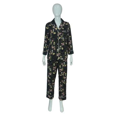 China KKVVSS thermal 2018 spring and autumn floral women's silk home wear plus size sleepwear custom turn-down collar pajamas for sale