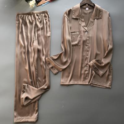 China HSZ QUICK DRY 659 spring men plus size pajamas ice cream long sleeve South Korea silk sleepwear two pieces set wholesale for sale