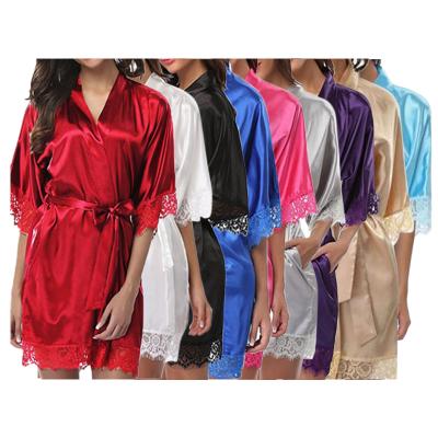 China KKVVSS Y092-2 Casual Home Wear Ladies Breathable Silk Robes For Women Nightgowns Wholesale Satin Lace Bathrobes for sale