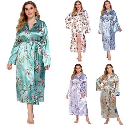 China KKVVSS SIY000014 Women's Floral Print Breathable Pajamas Long Sleeve Belted Robe Spring And Summer Loose Comfortable Sleepwear for sale