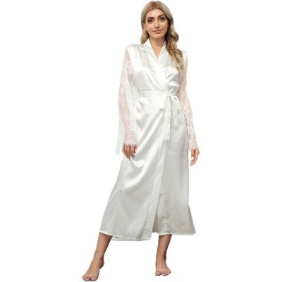 China KKVVSS FZY000107 Women's Breathable Solid Lace Long Sleeve Pajamas Belted Robe Spring And Summer Sleepwear for sale