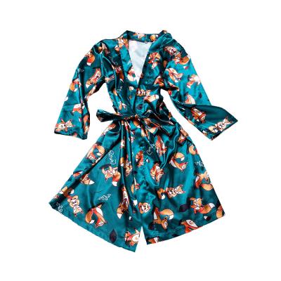 China KKVVSS SP9B1 Women's Breathable Pajamas Print Long Sleeve Belted Long Robe Autumn And Winter Sleepwear Two Piece Set for sale