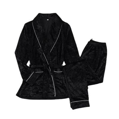 China Breathable Solid Mulberry Women's Velvet Robe KKVVSS 2ZKP1015B1 Long Sleeve Belted Comfortable Two Piece Pants Sleepwear for sale